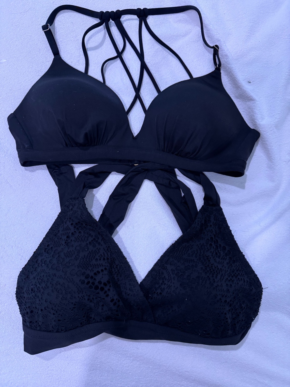 Athleta Black Strappy & Lace Bikini Tops (Set of 2)